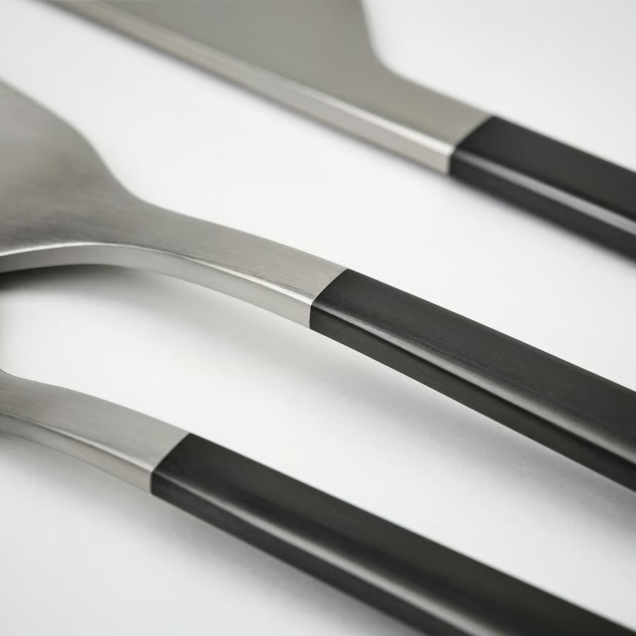 IKEA LÖFTESRIK 24-piece cutlery set, black/stainless steel satin, Stainless steel, Metallized