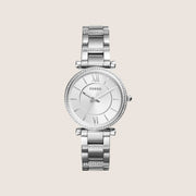 Fossil Women's Carlie Silver Crystal Bracelet Analogue Watch ES4341