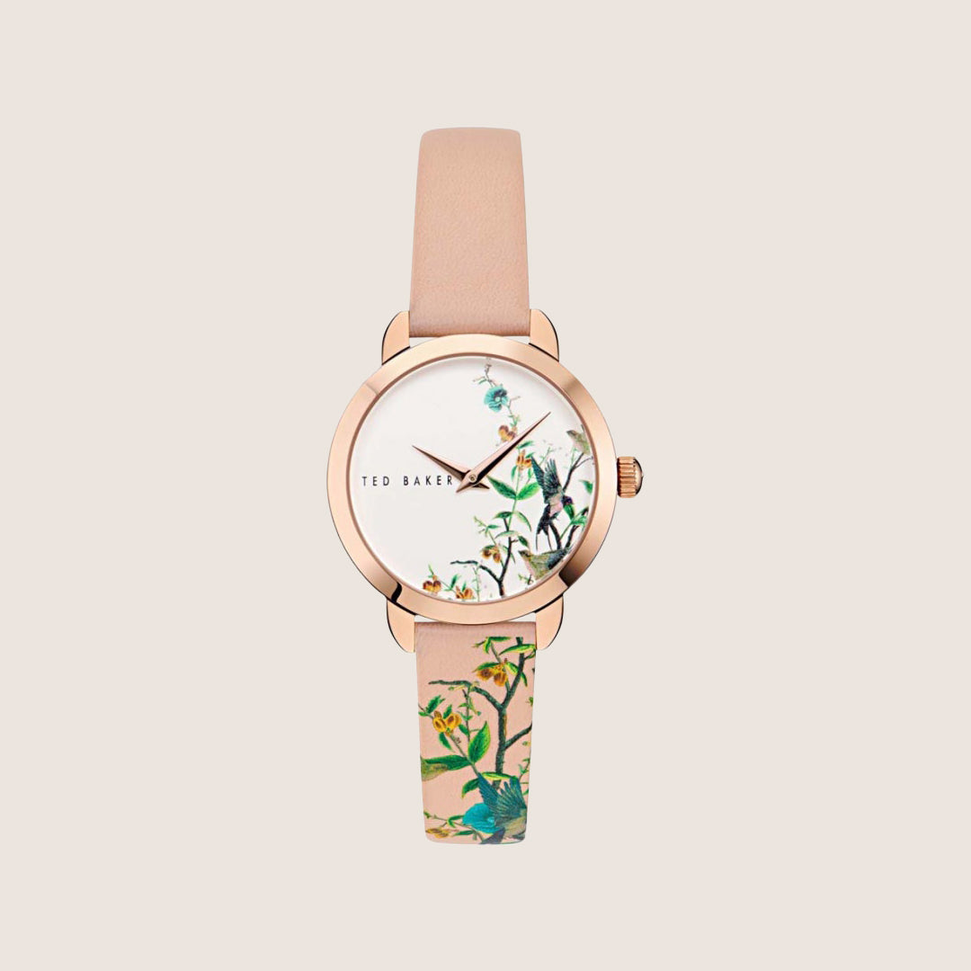 Ted Baker Ladies Fleure Rose Gold White Dainty Leather Strap Watch BKPFLS401