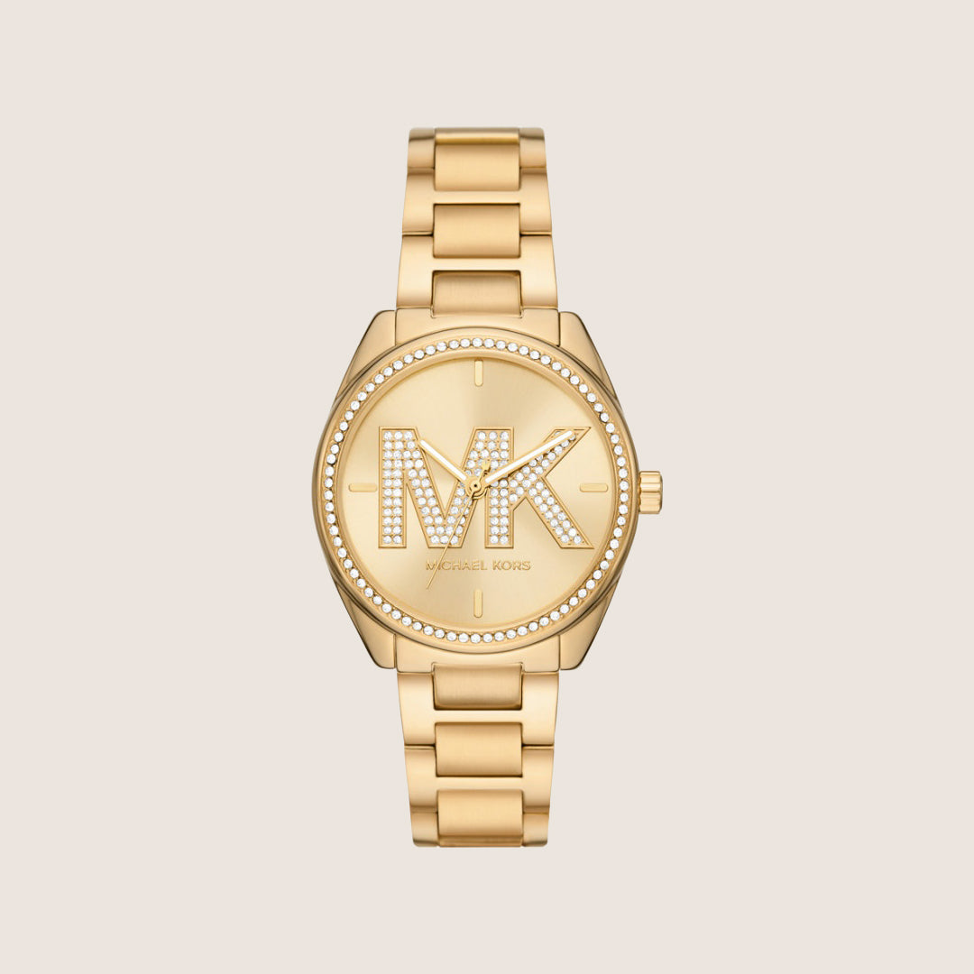 Michael Kors Women's Janelle Clear Stone-Set Gold Dial Watch MK7381