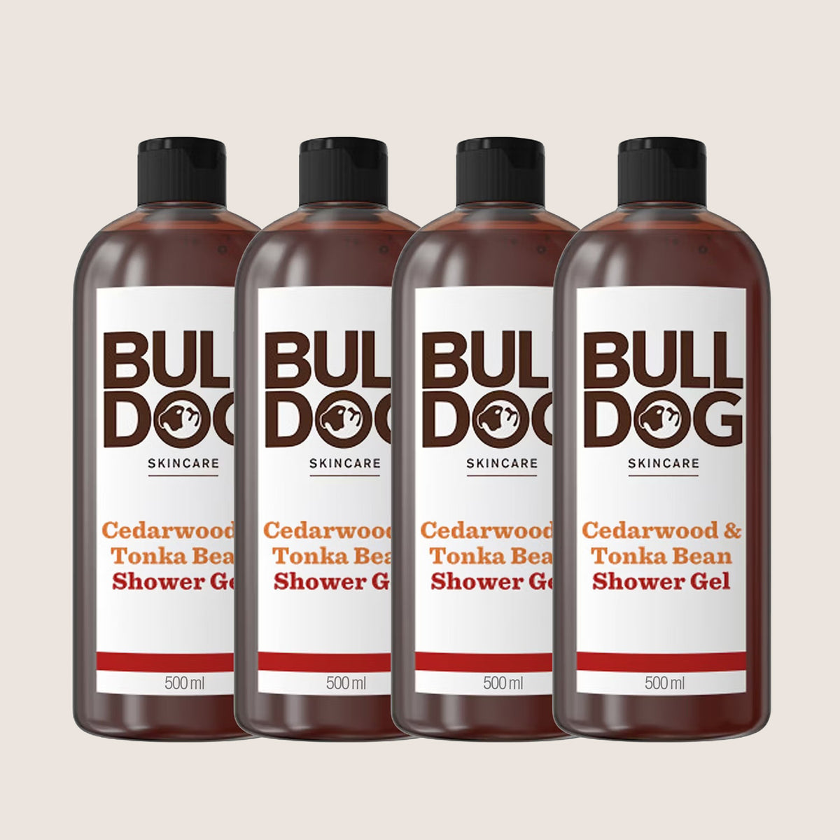 Bulldog Skincare Cedarwood & Tonka Bean Shower Gel Bundle Men's Body Wash 4 x 500ml