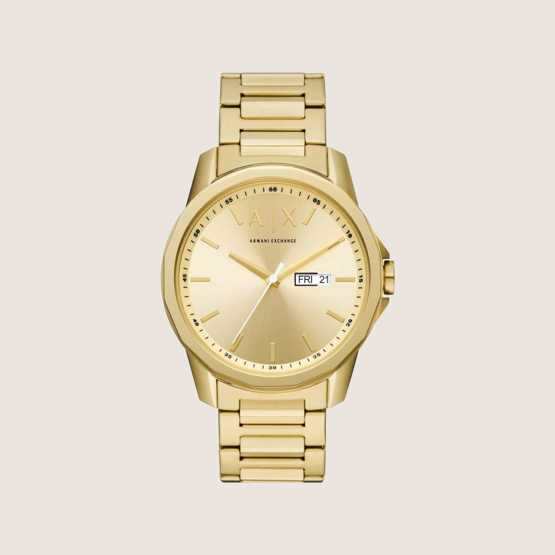 Armani Exchange Men's Dress Watch Gold Dial Gold-Tone Steel Bracelet AX1734