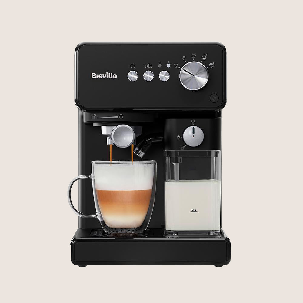 BREVILLE Prima Latte VCF183 Coffee Machine Milk Frother Cup Warmer 15-Bar 1L - Black