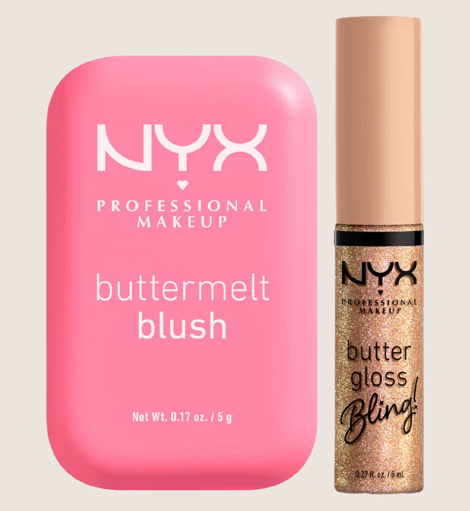 NYX Professional Makeup Buttermelt Blush Butta Together 07 & Buttergloss Bling Bring the Gloss Lip Gloss Duo Lip Gloss & Blush Set