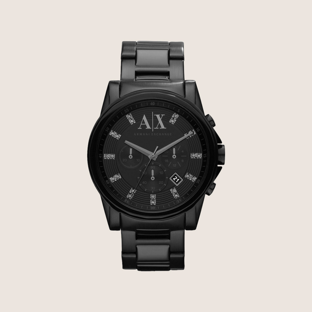 Armani Exchange Men's Dress Watch Black Dial Black Steel Bracelet AX2093