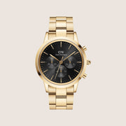 Daniel Wellington Mens Iconic Chronograph Gold Black Dial 42mm Watch DW00100...