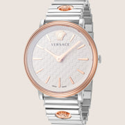 Versace Ladies V Circle Watch Two Tone Silver Dial Bracelet VE8105022