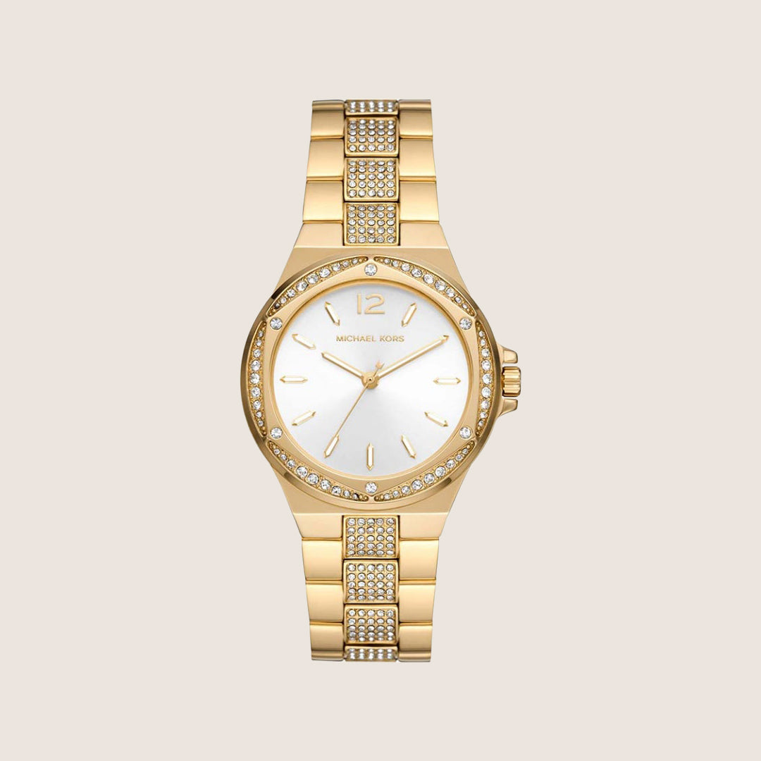 Michael Kors Women's Lennox Clear Stone-Set White Dial Watch MK7361
