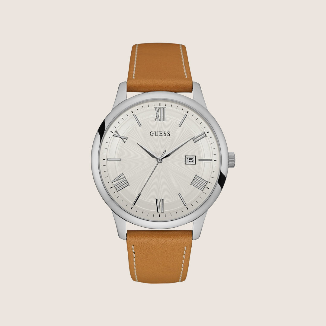 Guess Mens Dress Watch White Dial W0972G1