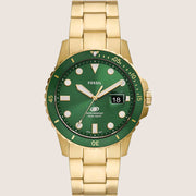 Fossil Men's Blue Dive Green Dial Gold Bracelet Watch FS5950