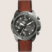 Fossil Men's Bronson Gunmetal Dial Brown Leather Watch FS5855