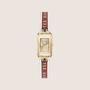 Ted Baker Ladies Tessye Gold Brown Leather Strap Rectangle Watch BKPTTS410