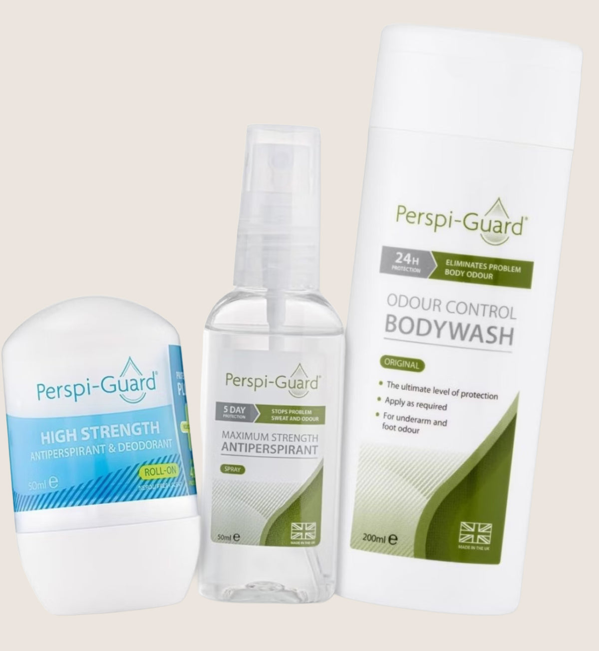Perspi-Guard Original 3-Step Treatment Pack Body Wash, Antiperspirant Spray & Roll-On 200ml + 50ml + 50ml