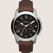 Fossil Men's Grant Brown Leather Rose Gold Chronograph Watch FS4813