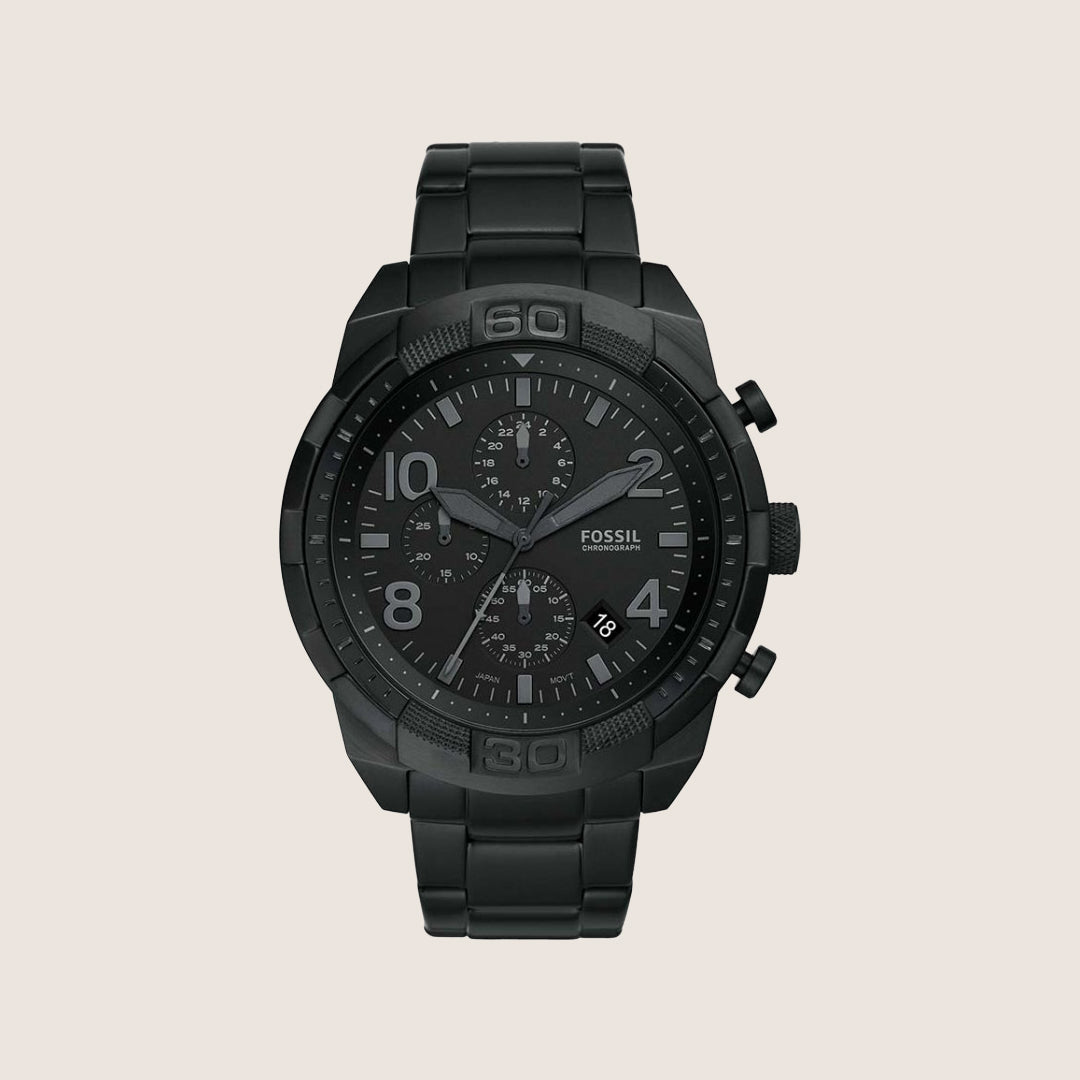 Fossil Mens Bronson Black Chronograph Steel Watch FS5712