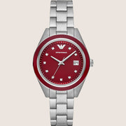 Emporio Armani Silver Bracelet Bold Red Dial Ladies Watch AR11544