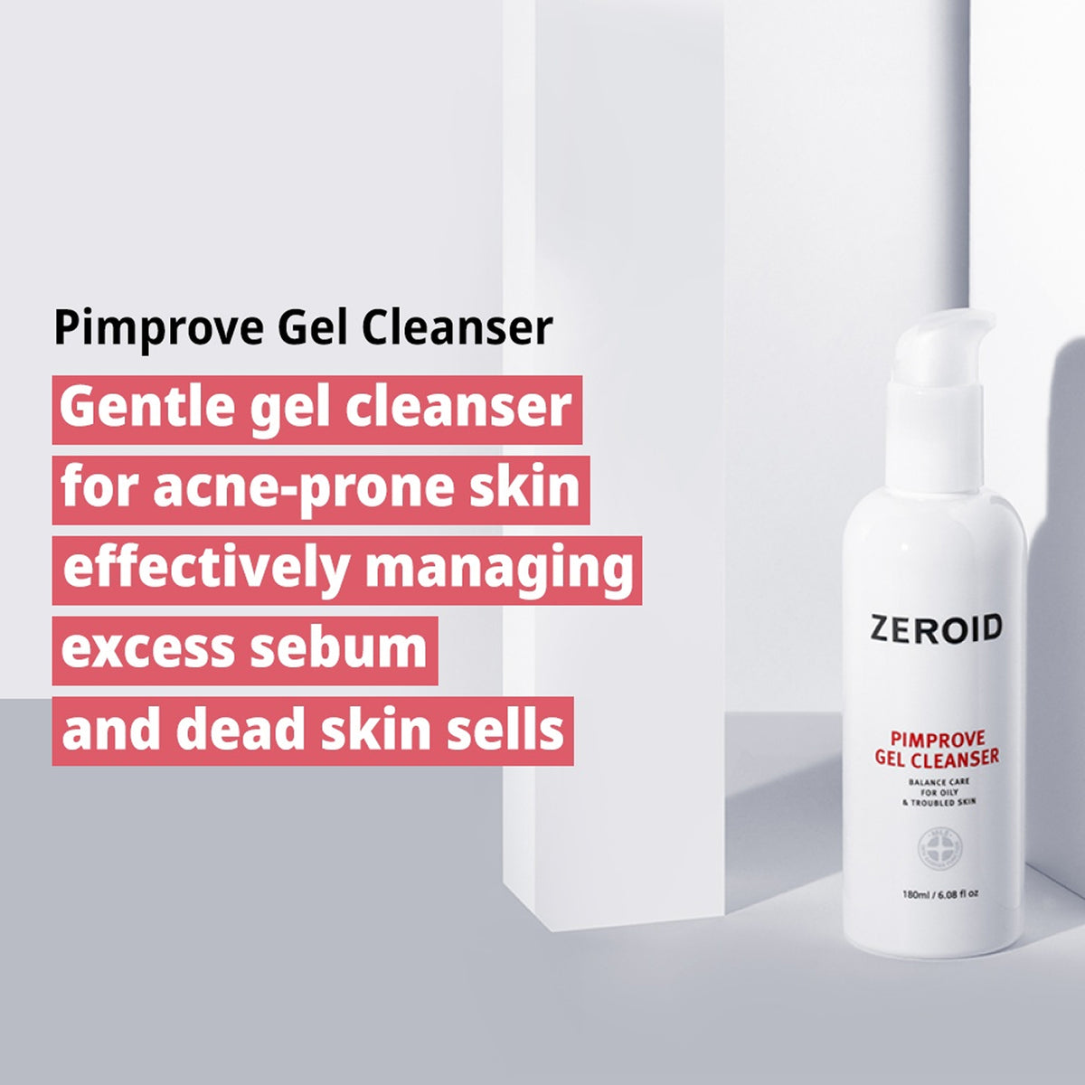 ZEROID Pimprove Gel Cleanser 180ml Set (+ Red Control Cream 10ml)