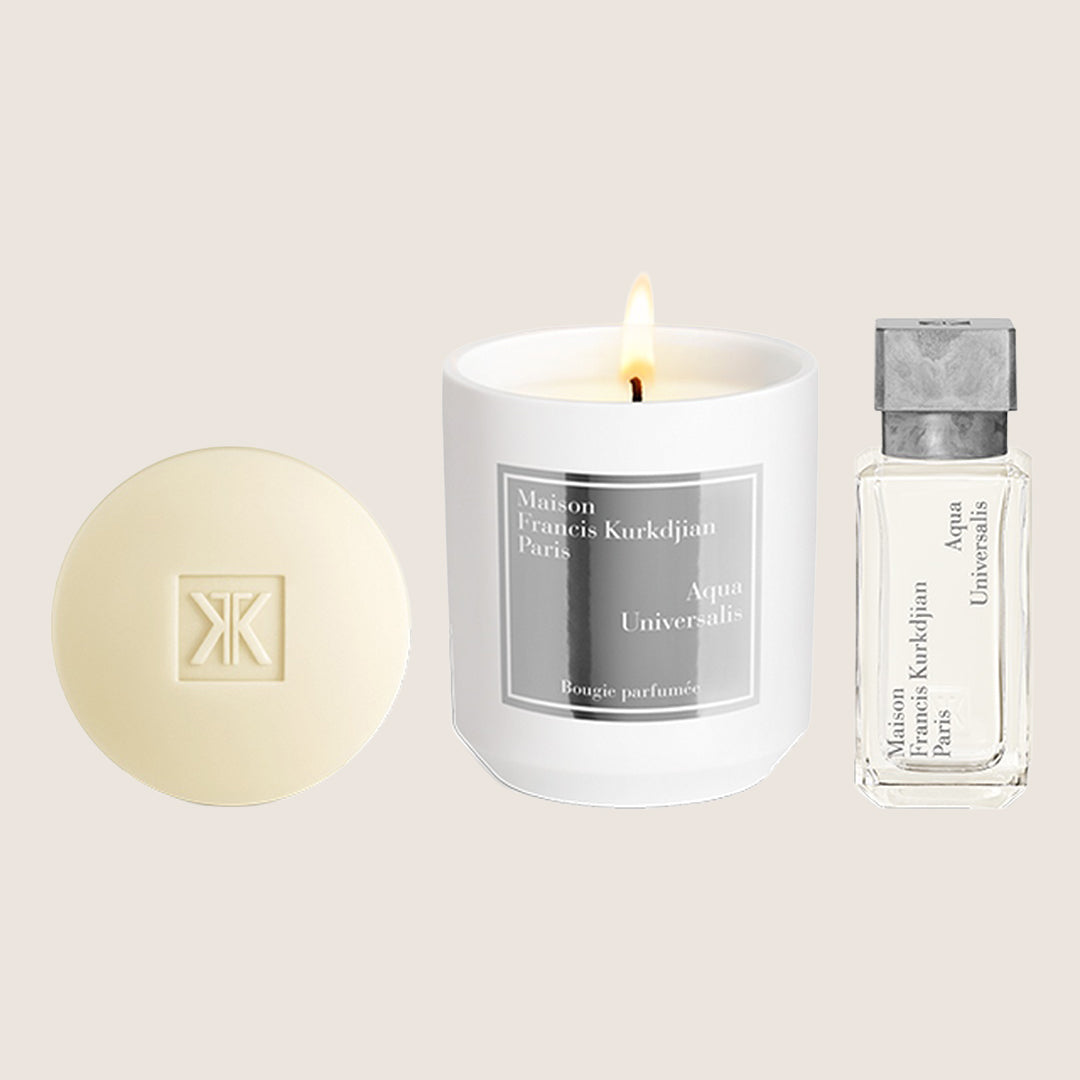 Maison Francis Kurkdjian Unisex Aqua Universalis Scented Candle, Soap and Eau de Toilette Fresh Living Trio Set