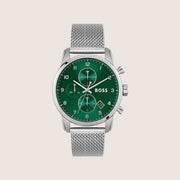 BOSS Men's Green Dial Arabic Numeral Silver Bracelet Watch 1513938