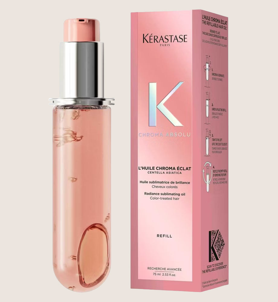 Kérastase Chroma Absolu Hair Oil Huile Chroma Éclat Refill Capsule, for Fine-Medium Hair with Amino Acid & Lactic Acid Nourishing Oil 75ml