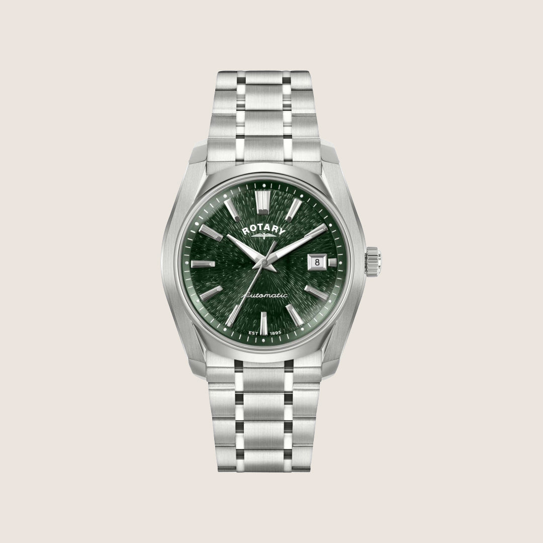 Rotary Mens Lumen Automatic Green Dial Silver Stainless Steel Bracelet Watch RGB10011-24