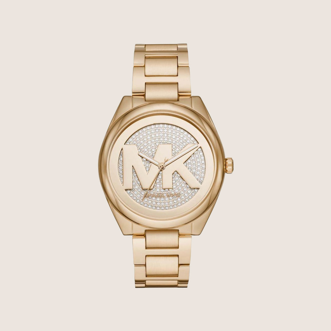 Michael Kors Women's Janelle Clear Stone-Set Gold Dial Watch MK7088