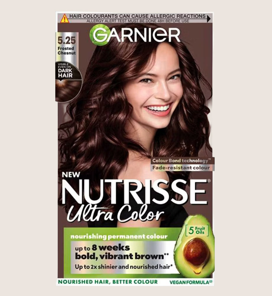 Garnier Nutrisse Ultra Color Dye, Vegan, 5.25 Frosted Chestnut Brown, vibrant and long-lasting Vegan Formula