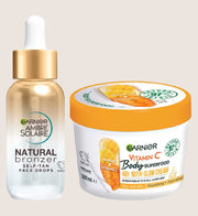 Garnier Glow Duo: Natural Bronzer Self-Tan Drops 30ml & Vitamin C Body Superfood Lotion 380ml Cream Set