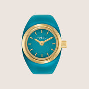 Fossil Women's Watch Ring Blue Dial Silver Expander Analogue Ring Watch ES5415