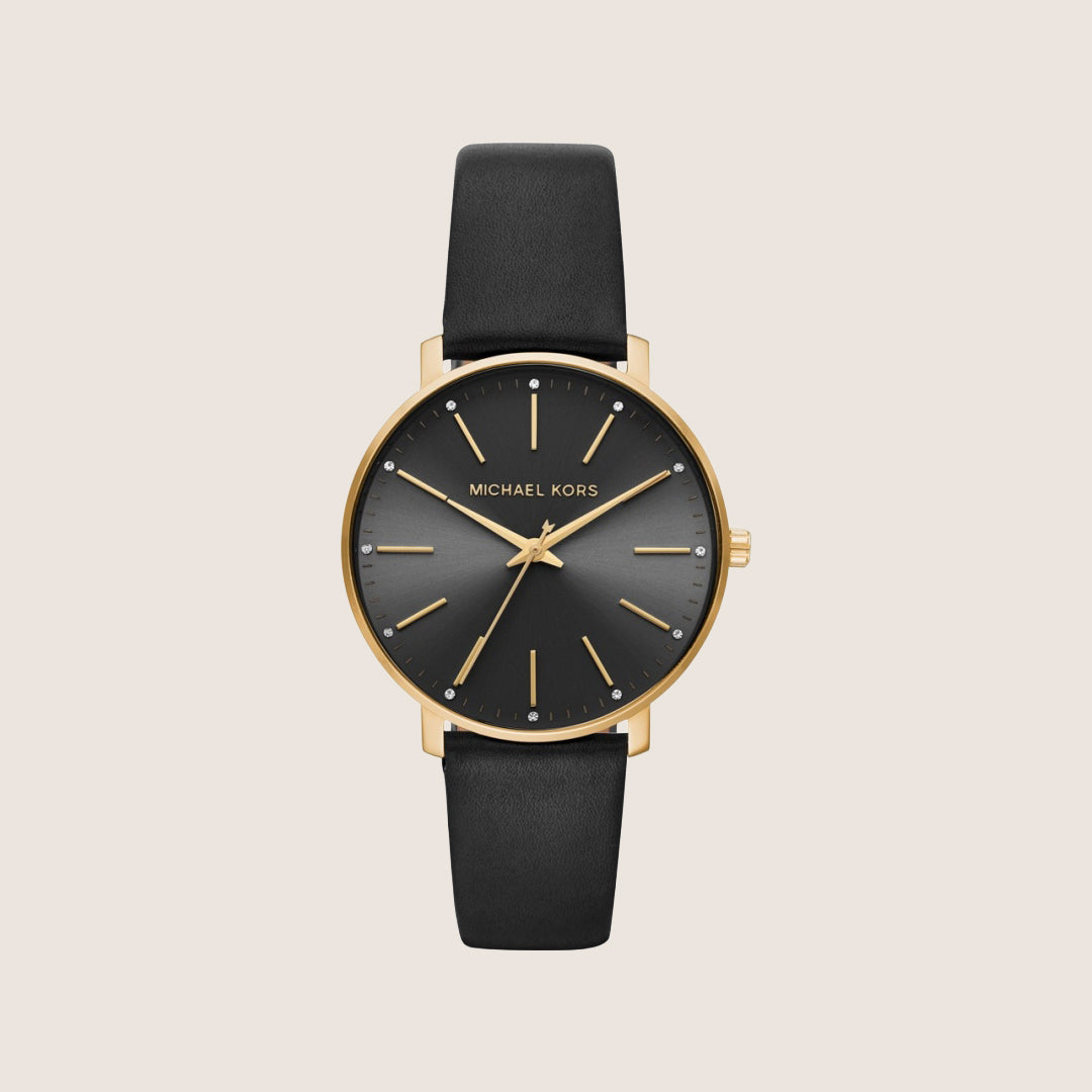 Michael Kors Women's Pyper Clear Stone-Set Black Dial Watch MK2747