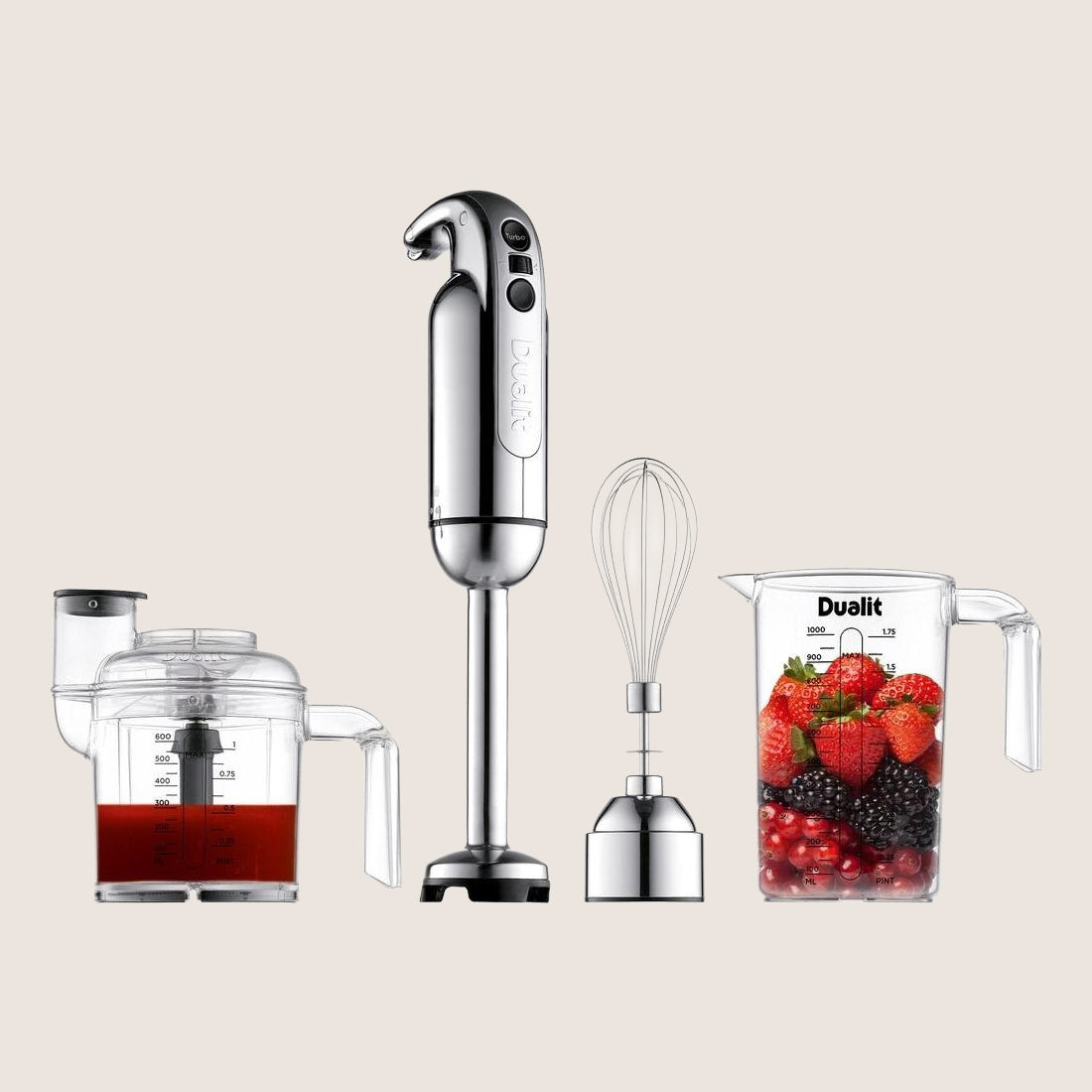 Dualit 88910 Hand Blender 700W 5-Speed 1L with 3 Accessories - Silver