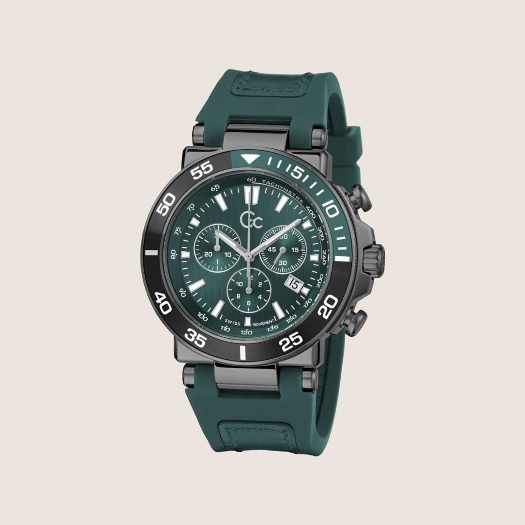 GC Men's Chronograph Green Dial Green Silicone Sport Watch Z14007G9MF