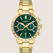 BOSS Men's Allure Chronograph Green Dial Gold-Tone Bracelet Watch 1513923