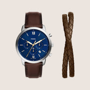 Fossil Mens Neutra Blue Chronograph Watch and Bracelet Gift Set FS6018SET