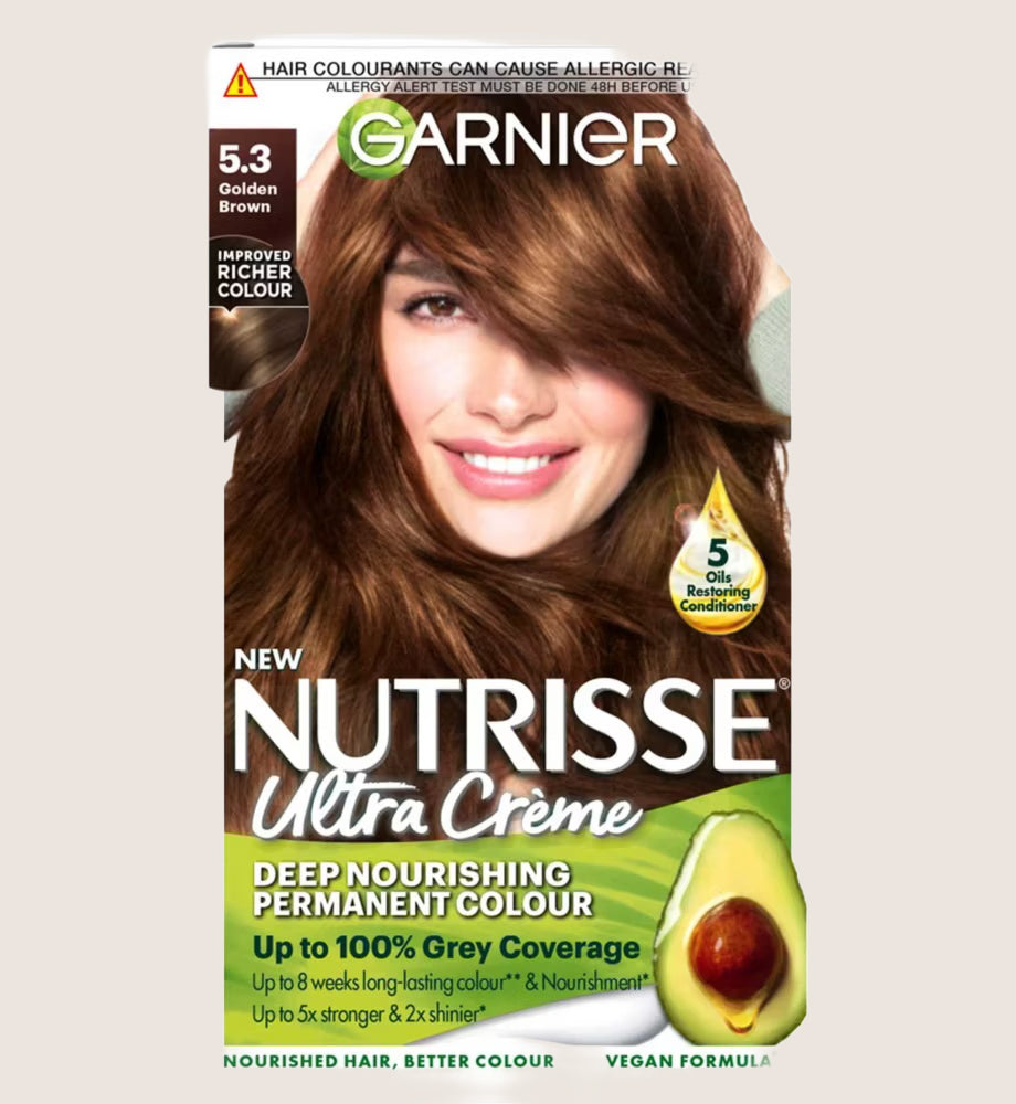 Garnier Nutrisse Ultra Crème Vegan Dye, 5.3 Golden Brown: Warm, shimmering tones, 8-week colour Vegan Formula