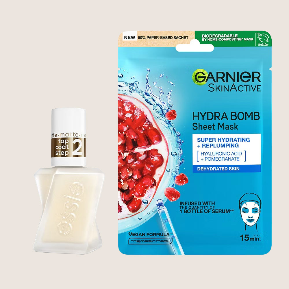 Essie Matte Top & Garnier Face Mask Matte Finish
