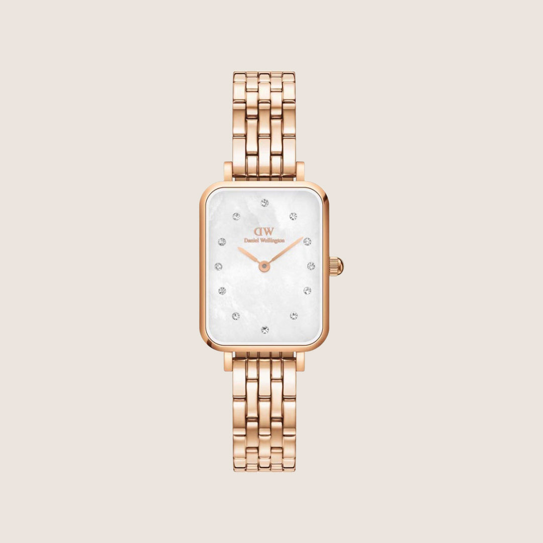 Daniel Wellington Women's Quadro Link Rose Gold Crystal White Dial Watch DW00100620