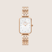 Daniel Wellington Women's Quadro Link Rose Gold Crystal White Dial Watch DW00100620