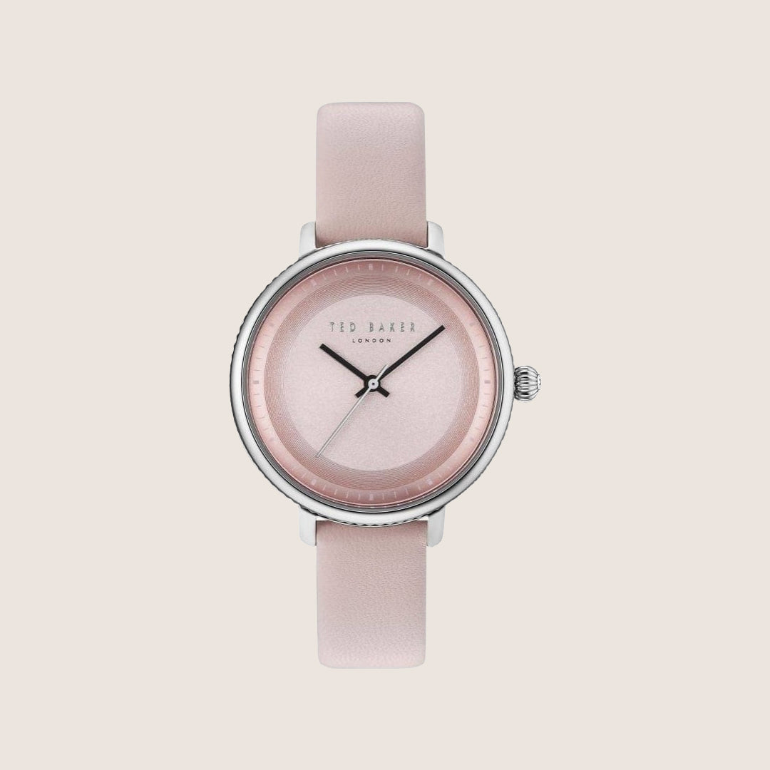 Ted Baker Ladies Silver Pink Leather Strap Watch TE10031533