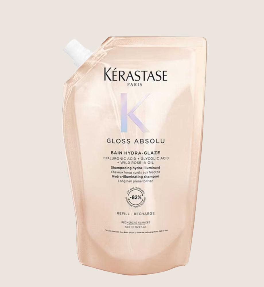 Kérastase Gloss Absolu Refill Pouch Shampoo with Glycolic Acid, Hyaluronic Acid & Wild Rose in Oil Nourishing Oil 500ml
