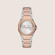 Armani Exchange Women's Dress Watch Two-Tone Bracelet Silver Octagon Dial AX4607