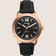 Fossil Men's Heritage Automatic Black Dial Black Leather Watch ME3222