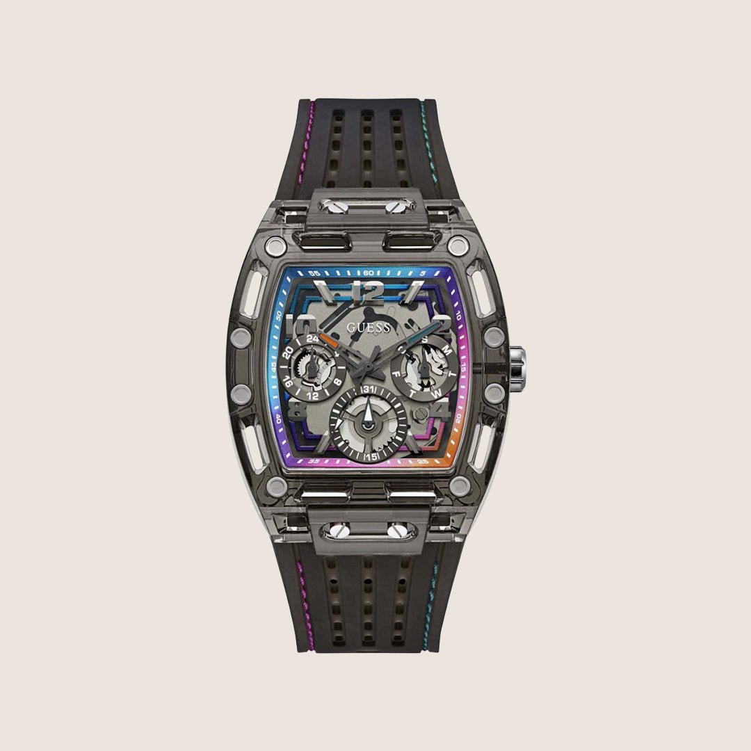 Guess Mens Phoenix Watch Black, Transparent Dial GW0499G14