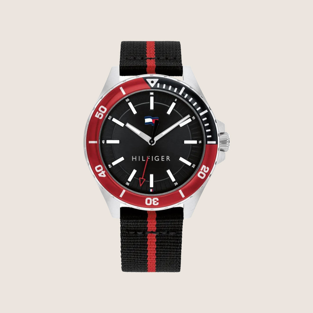 Tommy Hilfiger Men's Watch Black Dial Two-Tone Textile Strap 1792010