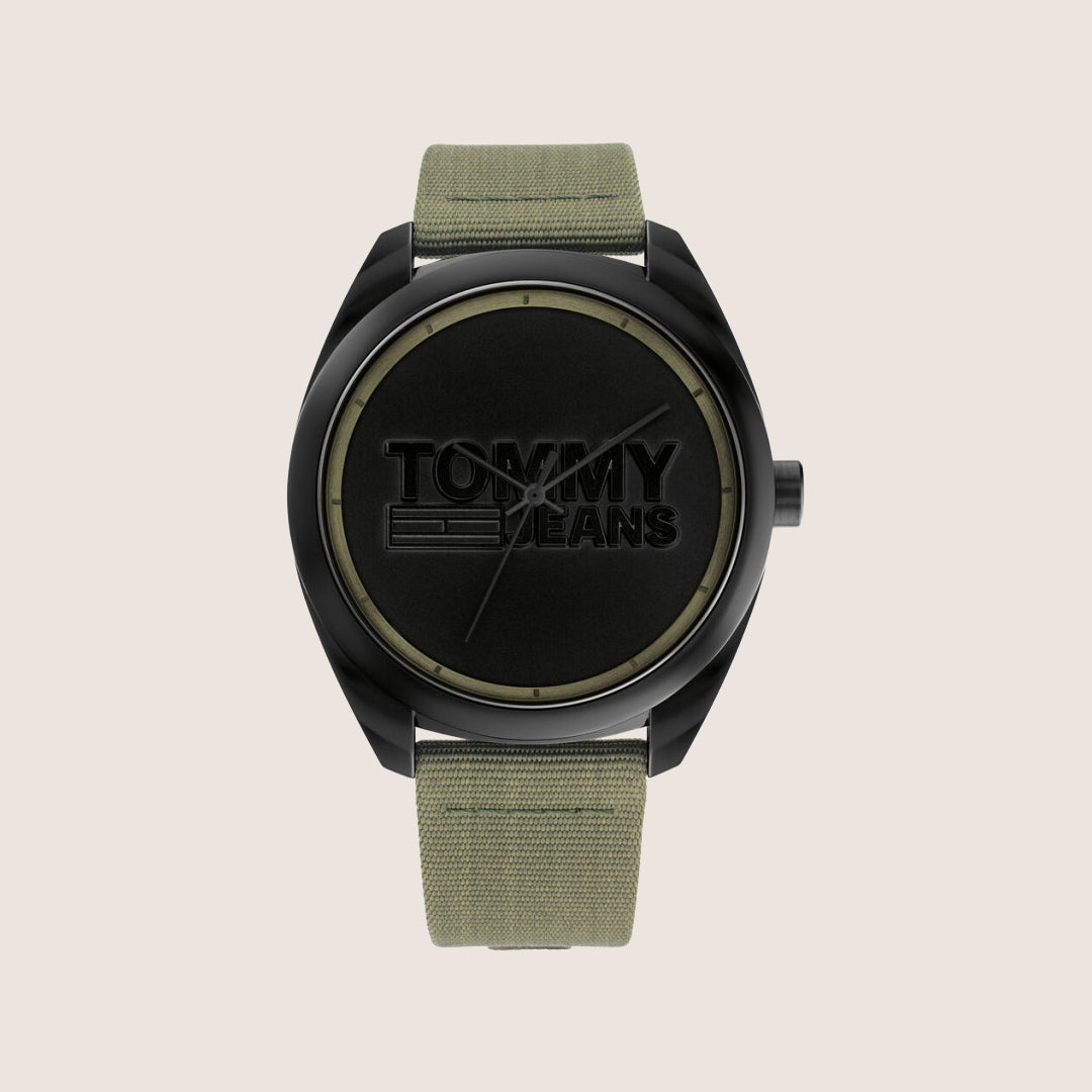 Tommy Hilfiger Men's Watch Black Dial Green Textile Strap 1792040