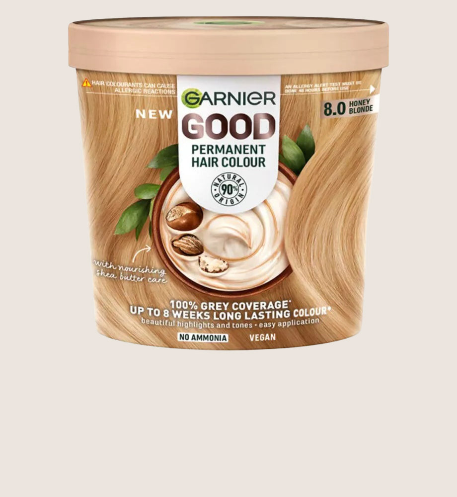 Garnier GOOD Permanent Hair Dye (Shade: 8.0 Honey Blonde) for vibrant, long-lasting colour
