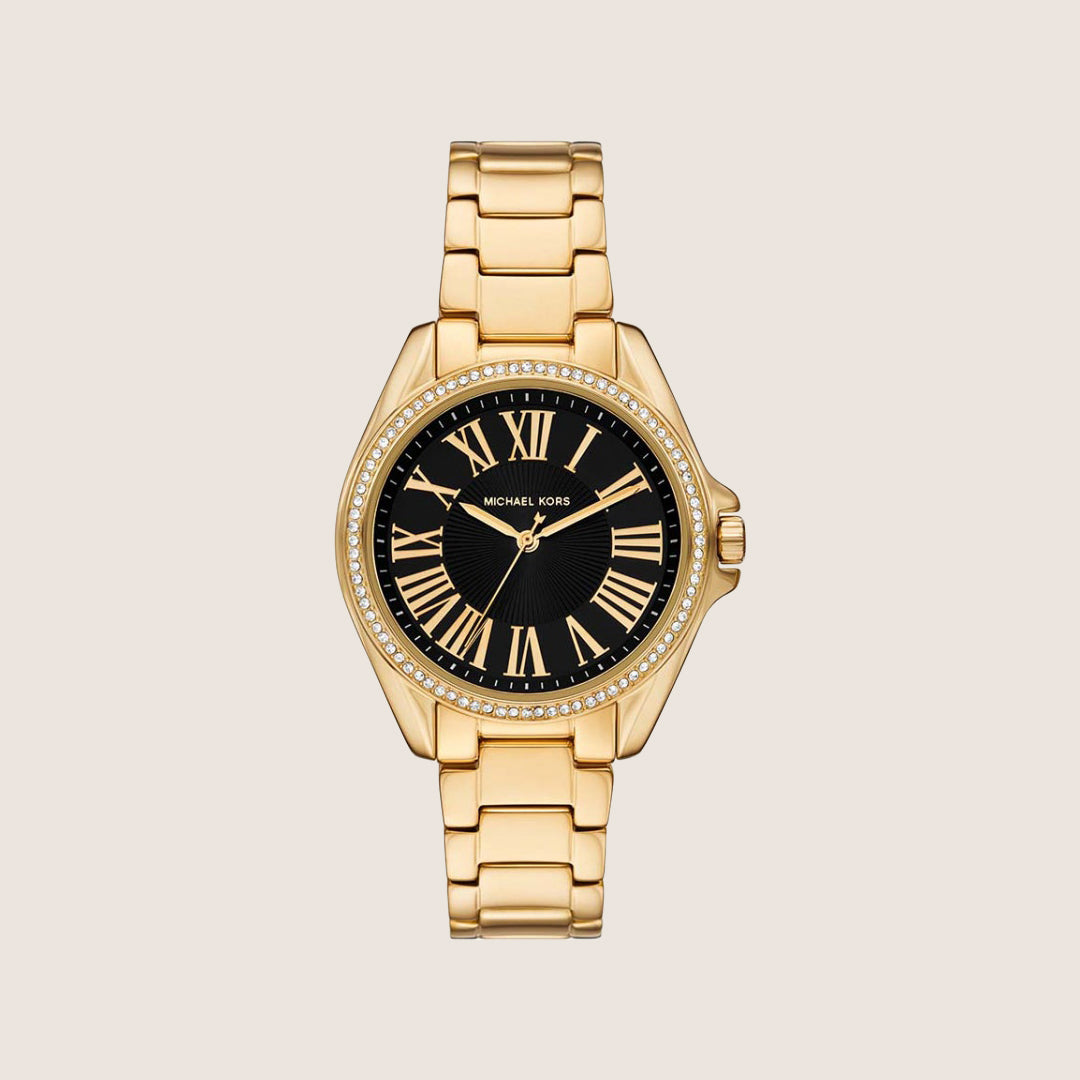 Michael Kors Women's Kacie Clear Stone-Set Black Dial Watch MK4852
