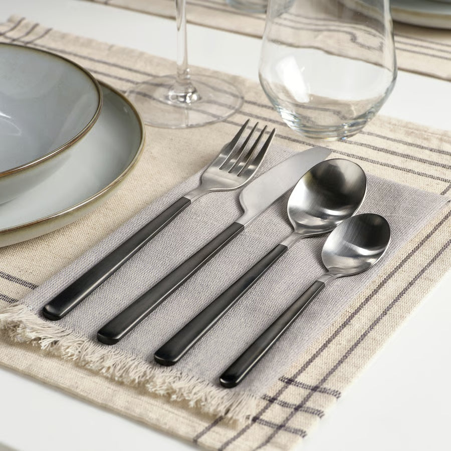 IKEA LÖFTESRIK 24-piece cutlery set, black/stainless steel satin, Stainless steel, Metallized