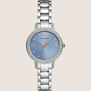 Emporio Armani Silver Bracelet Blue Face Ladies Watch AR11585