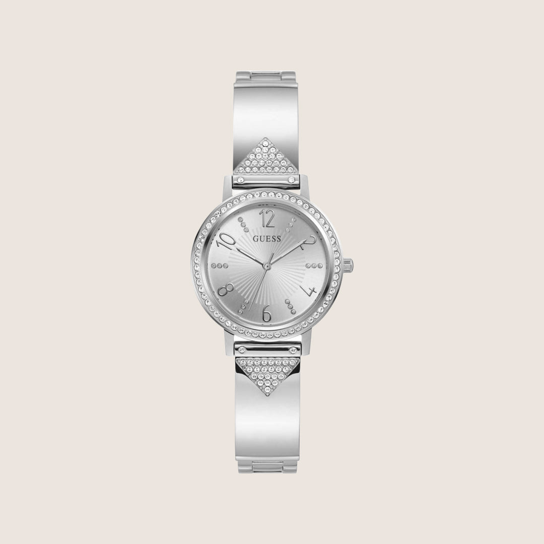Guess Women's Tri Luxe Watch Crystal-Set Silver Dial GW0474L1